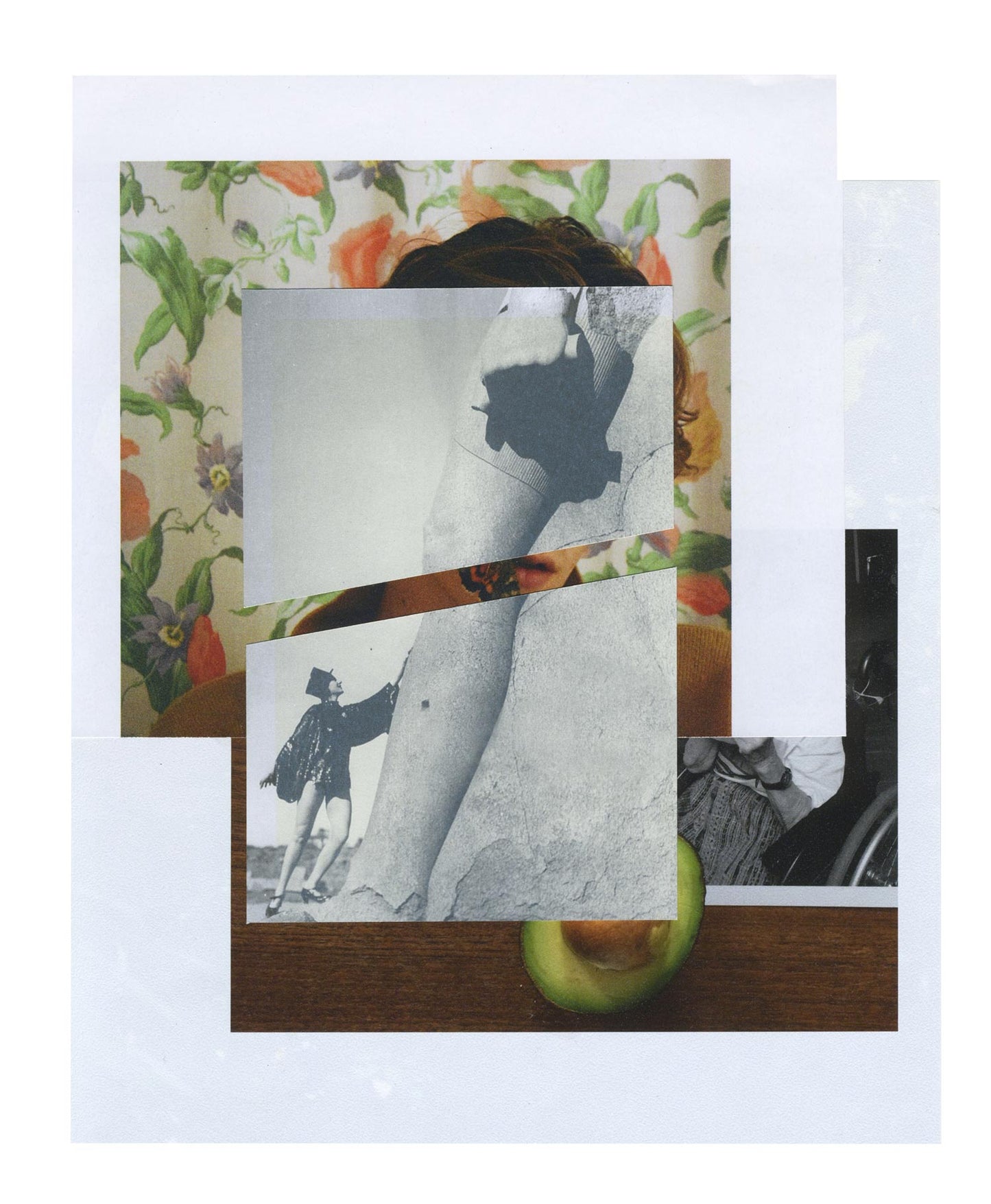 Unique collage blending magazine cutouts with fashion elements creating a harmonious visual narrative.